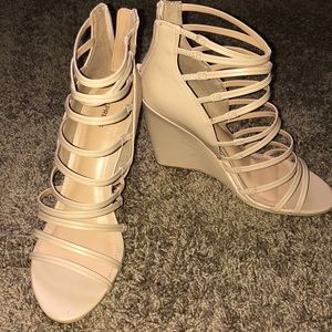 Beige strappy wedges